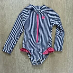 Little Me Navy and Pink Striped Rashguard Swimsuit One Piece